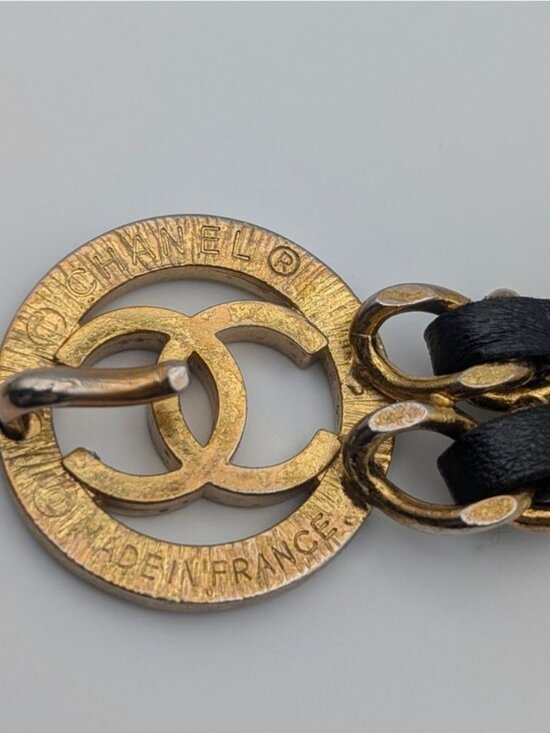 Chanel Leather Chain Belt CC Logo Round Gold Black main image 6